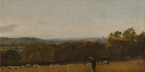 Een Herder in een Landschap kijkend over Dedham Vale richting Langham door John Constable